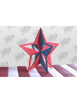 Σετ των 2 Intra απο ξύλο plywood 3mm-4mm πάχος 3D Patriotic Stars | Διακοσμητικά αστέρια Δίασταση 15x15 cm INTRAFABR-97756732