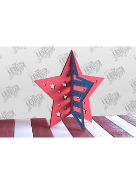 Σετ των 2 Intra απο ξύλο plywood 3mm-4mm πάχος 3D Patriotic Stars | Διακοσμητικά αστέρια Δίασταση 15x15 cm INTRAFABR-97756739