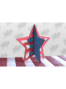 Σετ των 2 Intra απο ξύλο plywood 3mm-4mm πάχος 3D Patriotic Stars | Διακοσμητικά αστέρια Δίασταση 15x15 cm INTRAFABR-97756688