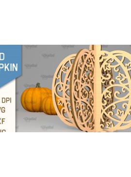 Σετ των 2 Intra απο ξύλο plywood 3mm-4mm πάχος Τρισδιάστατη κοπή κολοκύθας με λέιζερ. Φθινοπωρινή κολοκύθα Δίασταση 15x15 cm INTRAFABR-102057395