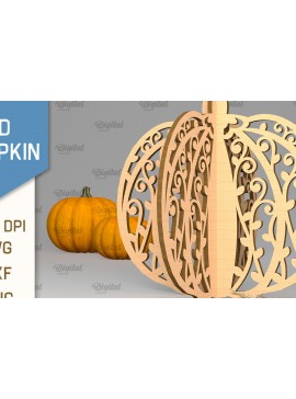 Σετ των 3 Intra απο ξύλο plywood 3mm-4mm πάχος Τρισδιάστατη κοπή κολοκύθας με λέιζερ. Φθινοπωρινή κολοκύθα Δίασταση 15x15 cm INTRAFABR-102057477