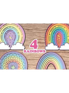 Σετ των 2 Intra απο ξύλο plywood 3mm-4mm πάχος 3D Rainbow Paper Cut Δίασταση 1200x1200 cm INTRAFABR-66112455