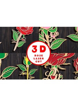 Σετ των 2 Intra απο ξύλο plywood 3mm-4mm πάχος 3D Rose Love Δίασταση 15x15 cm INTRAFABR-95047947