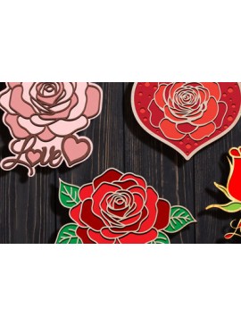 Σετ των 2 Intra απο ξύλο plywood 3mm-4mm πάχος 3D Rose Love Δίασταση 15x15 cm INTRAFABR-95047984