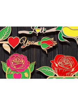 Σετ των 2 Intra απο ξύλο plywood 3mm-4mm πάχος 3D Rose Love Δίασταση 15x15 cm INTRAFABR-95047916