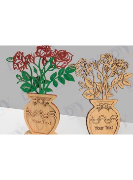 Intra απο ξύλο plywood 3mm-4mm πάχος Τρισδιάστατο βάζο με λέιζερ τριαντάφυλλο Δίασταση 30x20 cm INTRAFABR-117583864