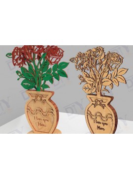 Intra απο ξύλο plywood 3mm-4mm πάχος Τρισδιάστατο βάζο με λέιζερ τριαντάφυλλο Δίασταση 30x20 cm INTRAFABR-117583511