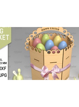 Σετ των 2 Intra απο ξύλο plywood 3mm-4mm πάχος Τρισδιάστατο στρογγυλό πασχαλινό καλάθι με λέιζερ Δίασταση 15x15 cm INTRAFABR-90245398