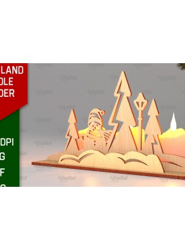 Σετ των 2 Intra απο ξύλο plywood 3mm-4mm πάχος Κεριά 3D Santa Land Δίασταση 30x20 cm INTRAFABR-106949505