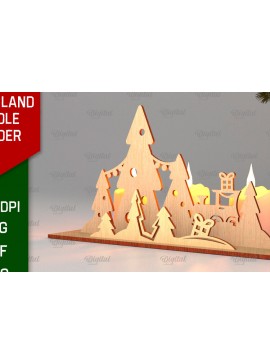 Σετ των 2 Intra απο ξύλο plywood 3mm-4mm πάχος Κεριά 3D Santa Land Δίασταση 30x20 cm INTRAFABR-106949595