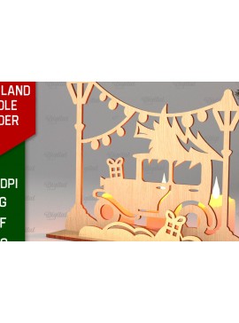 Σετ των 2 Intra απο ξύλο plywood 3mm-4mm πάχος Κεριά 3D Santa Land Δίασταση 30x20 cm INTRAFABR-106949638