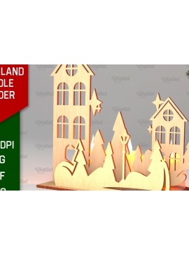 Σετ των 2 Intra απο ξύλο plywood 3mm-4mm πάχος Κεριά 3D Santa Land Δίασταση 30x20 cm INTRAFABR-106949240