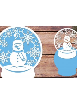 Σετ των 2 Intra απο ξύλο plywood 3mm-4mm πάχος 3D Snowman Layered Snow Globe Δίασταση 15x15 cm INTRAFABR-81680015