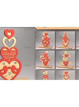 Σετ των 2 Intra απο ξύλο plywood 3mm-4mm πάχος 3D Stacked Hearts. Τρισδιάστατη Δίασταση 15x15 cm INTRAFABR-83739503