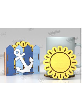 Σετ των 2 Intra απο ξύλο plywood 3mm-4mm πάχος Τρισδιάστατα καλοκαιρινά σουβέρ με Box  Δίασταση 30x20 cm INTRAFABR-121122443