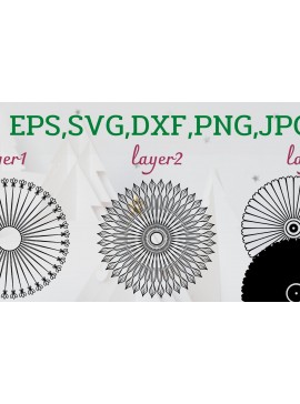 Σετ των 2 Intra απο ξύλο plywood 3mm-4mm πάχος Τρισδιάστατο Φωτεινό λουλούδι Mandala Δίασταση 3000x30003000 cm INTRAFABR-52077695