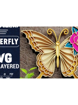Σετ των 2 Intra απο ξύλο plywood 3mm-4mm πάχος Χαρτί 3D Butterfly Multilayered Δίασταση 1200x1200 cm INTRAFABR-72329961