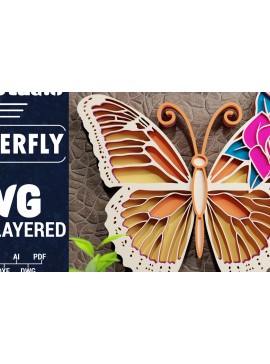 Σετ των 2 Intra απο ξύλο plywood 3mm-4mm πάχος Χαρτί 3D Butterfly Multilayered Δίασταση 1200x1200 cm INTRAFABR-72330004