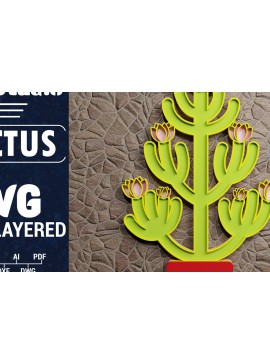 Σετ των 2 Intra απο ξύλο plywood 3mm-4mm πάχος 3D Cactus Multilayered Papercut Δίασταση 1200x1200 cm INTRAFABR-72776030