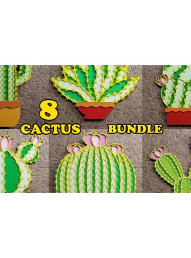 Σετ των 2 Intra απο ξύλο plywood 3mm-4mm πάχος 3D Cactus Multilayered Papercut Bun. Δίασταση 1200x1200 cm INTRAFABR-72859503