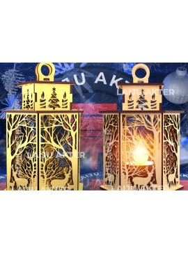 Σετ των 2 Intra απο ξύλο plywood 3mm-4mm πάχος Τρισδιάστατο Χριστουγεννιάτικο Φανάρι με λέιζερ 01 Δίασταση 15x15 cm INTRAFABR-84703103