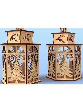 Σετ των 2 Intra απο ξύλο plywood 3mm-4mm πάχος Τρισδιάστατο Χριστουγεννιάτικο Φανάρι με λέιζερ 03 Δίασταση 15x15 cm INTRAFABR-83632492