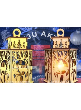 Σετ των 2 Intra απο ξύλο plywood 3mm-4mm πάχος Τρισδιάστατο Χριστουγεννιάτικο Φανάρι με λέιζερ 04 Δίασταση 15x15 cm INTRAFABR-84703167