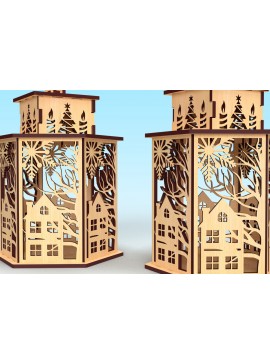 Σετ των 3 Intra απο ξύλο plywood 3mm-4mm πάχος Τρισδιάστατο Χριστουγεννιάτικο Φανάρι με λέιζερ 04 Δίασταση 15x15 cm INTRAFABR-83632535