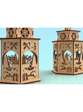 Σετ των 2 Intra απο ξύλο plywood 3mm-4mm πάχος Τρισδιάστατο Χριστουγεννιάτικο Φανάρι με λέιζερ 05 Δίασταση 15x15 cm INTRAFABR-83632583