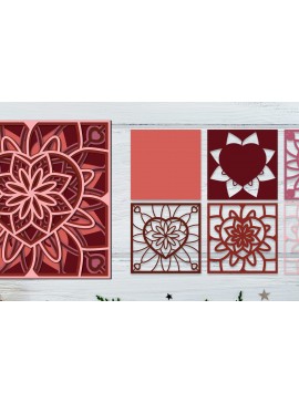 Σετ των 2 Intra απο ξύλο plywood 3mm-4mm πάχος 3D Heart Mandala, 3D Layered Δίασταση 30x30 cm INTRAFABR-57321402