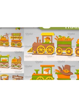 Σετ των 2 Intra απο ξύλο plywood 3mm-4mm πάχος τρισδιάστατων τρένων για την Ημέρα των Ευχαριστιών Δίασταση 30x20 cm INTRAFABR-105993276