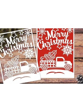 Σετ των 2 Intra απο ξύλο plywood 3mm-4mm πάχος τρισδιάστατο φορτηγό με κάρτα Χριστουγεννιάτικου Δέντρου Δίασταση 15x15 cm INTRAFABR-45379779