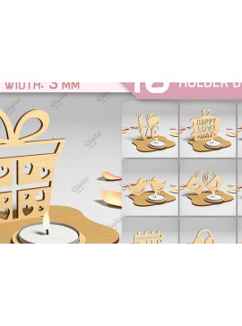 Σετ των 2 Intra απο ξύλο plywood 3mm-4mm πάχος 3D Κηροπήγιο Αγίου Βαλεντίνου Δίασταση 15x15 cm INTRAFABR-87673917