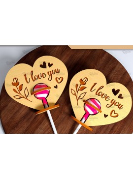 Σετ των 2 Intra απο ξύλο plywood 3mm-4mm πάχος 3D Valentine. Lollipop Holder Cut  Δίασταση 15x15 cm INTRAFABR-83941551