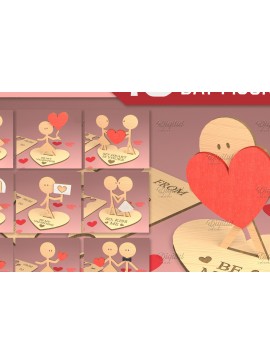 Σετ των 2 Intra απο ξύλο plywood 3mm-4mm πάχος 3D ειδώλων για την ημέρα του Αγίου Βαλεντίνου Δίασταση 15x15 cm INTRAFABR-83741020