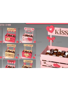 Σετ των 2 Intra απο ξύλο plywood 3mm-4mm πάχος 3D Kissing Booth για την Ημέρα του Αγίου Βαλεντίνου Δίασταση 15x15 cm INTRAFABR-84069602