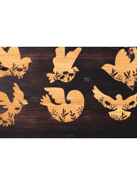 Σετ των 2 Intra απο ξύλο plywood 3mm-4mm πάχος 6 Dove Floral Δίασταση 15x15 cm INTRAFABR-119535003