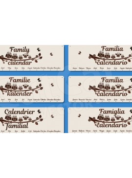 Σετ των 2 Intra απο ξύλο plywood 3mm-4mm πάχος 6 Οικογενειακό ημερολόγιο τοίχου διακοπών με κουκουβάγιες Δίασταση 15x15 cm INTRAFABR-119375744