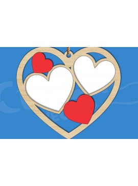 Σετ των 3 Intra απο ξύλο plywood 3mm-4mm πάχος 6 Κρεμαστές κορνίζες "Hearts" Δίασταση 10x10 cm INTRAFABR-119666169