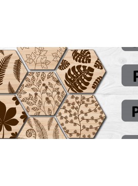 Σετ των 2 Intra απο ξύλο plywood 3mm-4mm πάχος Σουβέρ με 7 εξάγωνα φύλλα Δίασταση 15x15 cm INTRAFABR-66931460