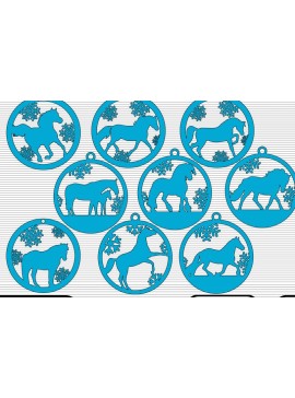 Σετ των 3 Intra απο ξύλο plywood 3mm-4mm πάχος 9 Χριστουγεννιάτικα στολίδια αλόγων - Δίασταση 8x8 cm INTRAFABR-49660226