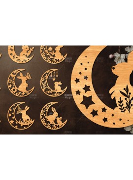 Σετ των 2 Intra απο ξύλο plywood 3mm-4mm πάχος Σχέδιο κοπής με λέιζερ 9 Moon Bunny Δίασταση 15x15 cm INTRAFABR-118882410