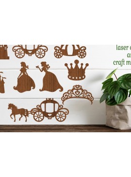 Intra απο ξύλο plywood 3mm-4mm πάχος 9 Σχέδια αποκοπής με θέμα Princess,  Δίασταση 30x20 cm INTRAFABR-76034766