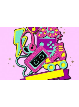 Σετ των 2 Intra απο ξύλο plywood 3mm-4mm πάχος 90s Party Cake Topper 3D Δίασταση 15x15 cm INTRAFABR-99414620