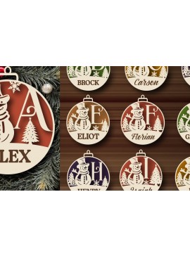 Σετ των 2 Intra απο ξύλο plywood 3mm-4mm πάχος A-Z Name , Christmas Ball Δίασταση 20x30 cm INTRAFABR-108341924