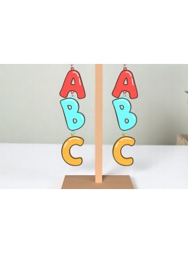 Σετ των 3 Intra απο ξύλο plywood 3mm-4mm πάχος ABC Letter Σκουλαρίκια Δίασταση 3x3 cm INTRAFABR-121988724