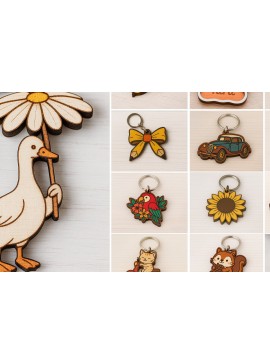 Σετ των 3 Intra απο ξύλο plywood 3mm-4mm πάχος Αξιολάτρευτο μπρελόκ Cut  Δίασταση 6x6 cm INTRAFABR-121334699