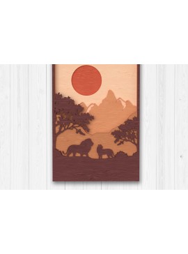 Intra απο ξύλο plywood 3mm-4mm πάχος Αφρικανική τέχνη τοπίων λιονταριών Δίασταση 30x20 cm INTRAFABR-113766253