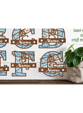 Σετ των 2 Intra απο ξύλο plywood 3mm-4mm πάχος γραμμάτων μονογράμματος αεροπλάνου Δίασταση 30x20 cm INTRAFABR-74229185