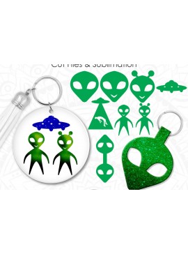 Σετ των 3 Intra απο ξύλο plywood 3mm-4mm πάχος Alien Keychain , Alien Face Δίασταση 6x6 cm INTRAFABR-18272264